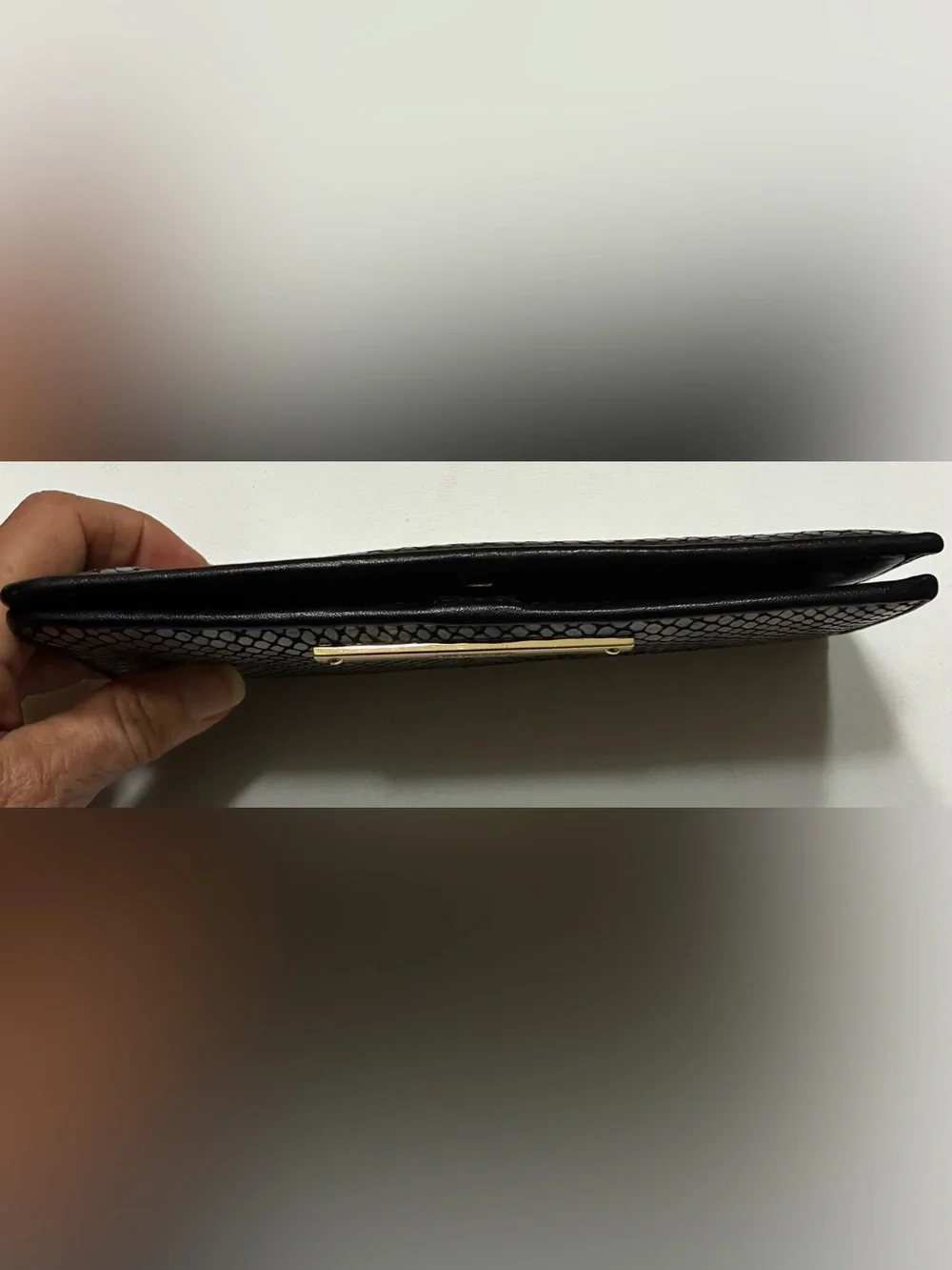 Brahmin EUC Snake-Embossed Leather Wallet - Black and Gold